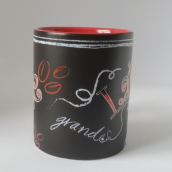 Starbucks 2007 12oz Grande Latte Chalkboard Design Black & Red Coffee Cup Mug - Picture 3 of 8